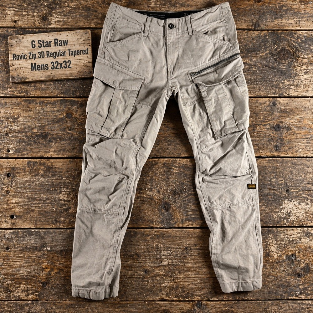 G-Star Raw Rovic Zip 3D Regular Tapered Gray Ripstop Cargo Pants Mens 32x32